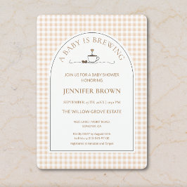 Invitación A Baby Is Brewing Coffee Gingham Baby Shower