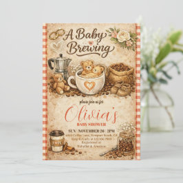 Invitación A Baby is Brewing Gingham Coffee Baby Shower 