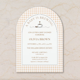 Invitación A Baby Is Brewing Gingham Coffee Baby Shower