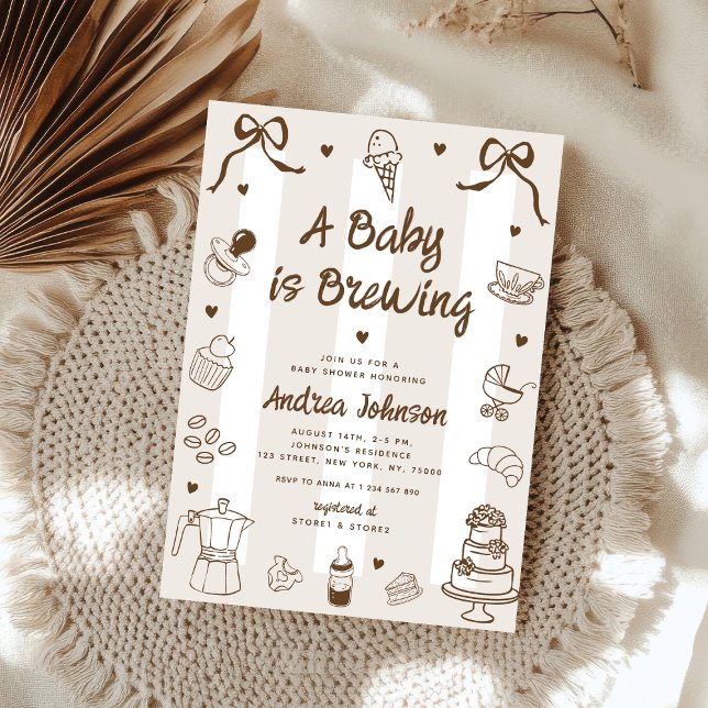 Invitación A Baby is Brewing Hand Drawn French Baby Shower (Subido por el creador)