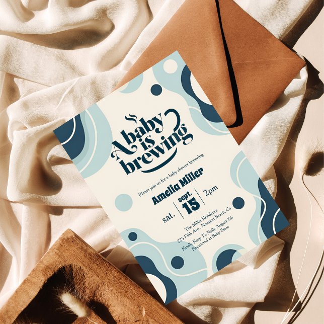 Invitación A Baby is Brewing Retro Blue Coffee Baby Shower (Subido por el creador)
