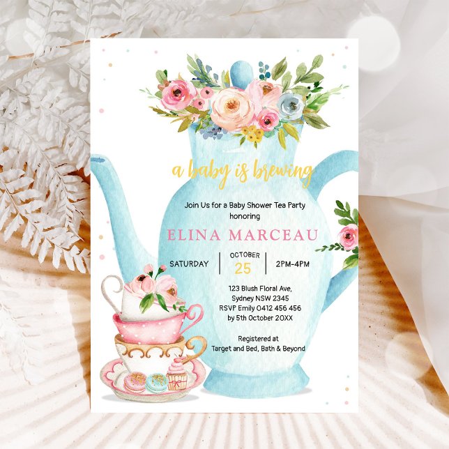 Invitación A Baby Is Brewing Tea Party Baby Shower Invitation (Subido por el creador)