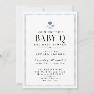 Invitación a Baby-Q BBQ Baby Shower con Gingham Az