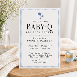Invitación a Baby-Q BBQ Baby Shower con Gingham Az