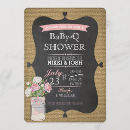 Invitación a BaBy-Q Shower Burlap Mason Jar Chalkb