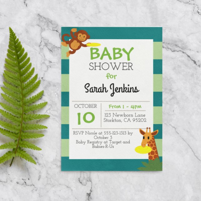 Invitación a Baby Shower 3x5 de Frisbee Jungle (Subido por el creador)