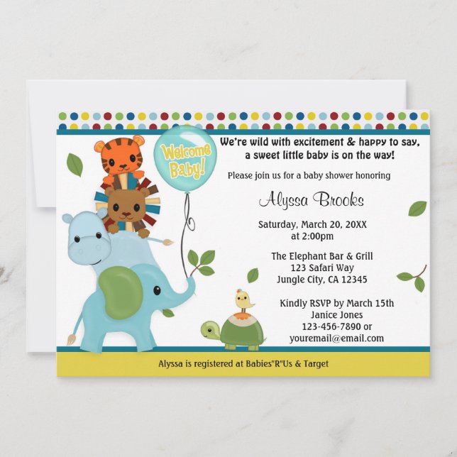 Invitación a Baby Shower a desfile de animales APK (Anverso)