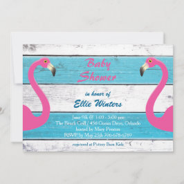 Invitación a Baby Shower a rayas de moda Flamingo