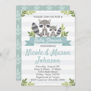 Invitación a Baby Shower a Woodland Raccoon