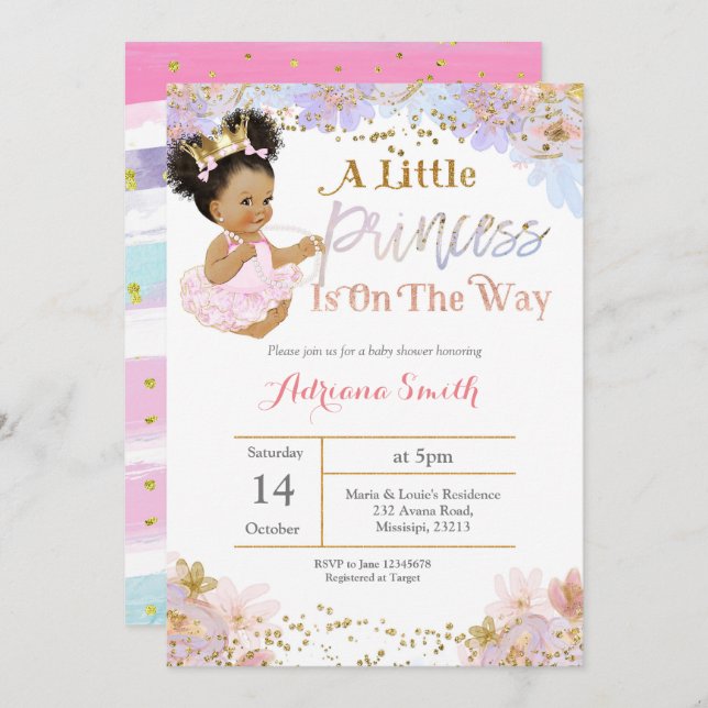 Invitación a Baby Shower afroamericana (Anverso / Reverso)