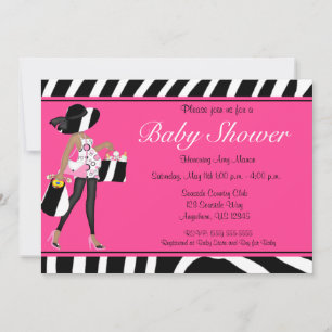 Invitación a Baby Shower afroamericana color rosa 