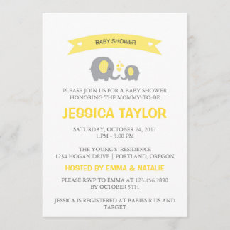Invitación a Baby Shower amarillo para un elefante