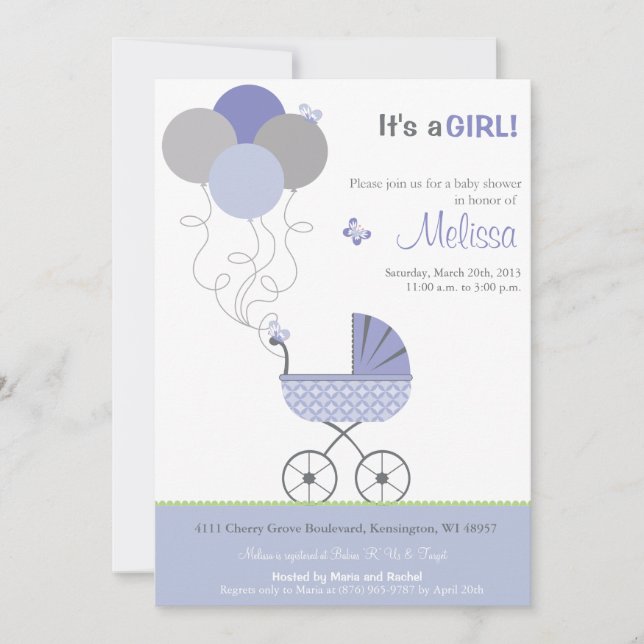 Invitación a Baby Shower - Ataques y globos (Anverso)