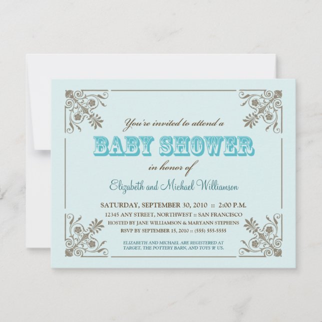 Invitación a Baby Shower azul Aqua (Anverso)