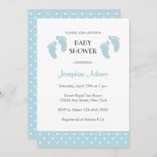 Invitación a Baby Shower azul bebé (Anverso / Reverso)