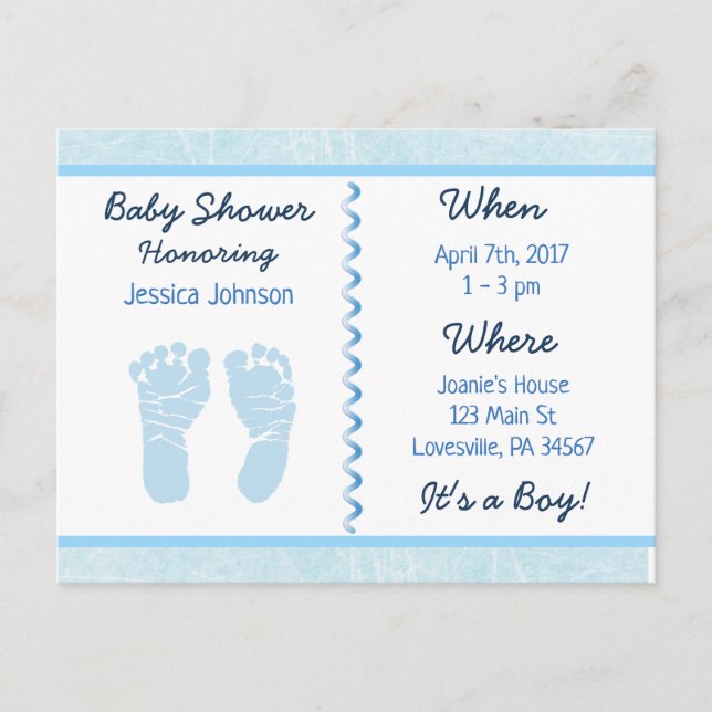 Invitación a Baby Shower azul de Baby Boy (Anverso)