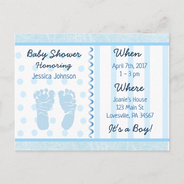 Invitación a Baby Shower azul de Baby Boy (Anverso)