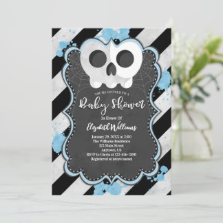Invitación a Baby Shower azul de cráneo de Punk de
