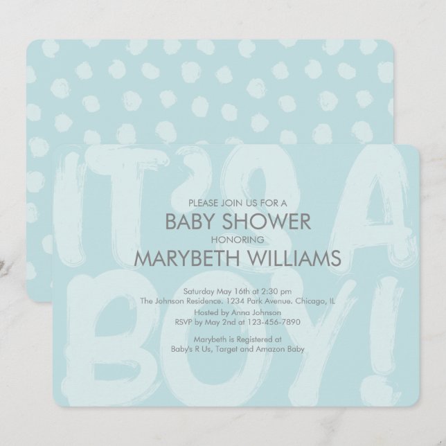 Invitación a Baby Shower azul de graffiti (Anverso / Reverso)