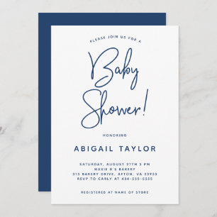 Invitación a Baby Shower azul de la Marina moderna