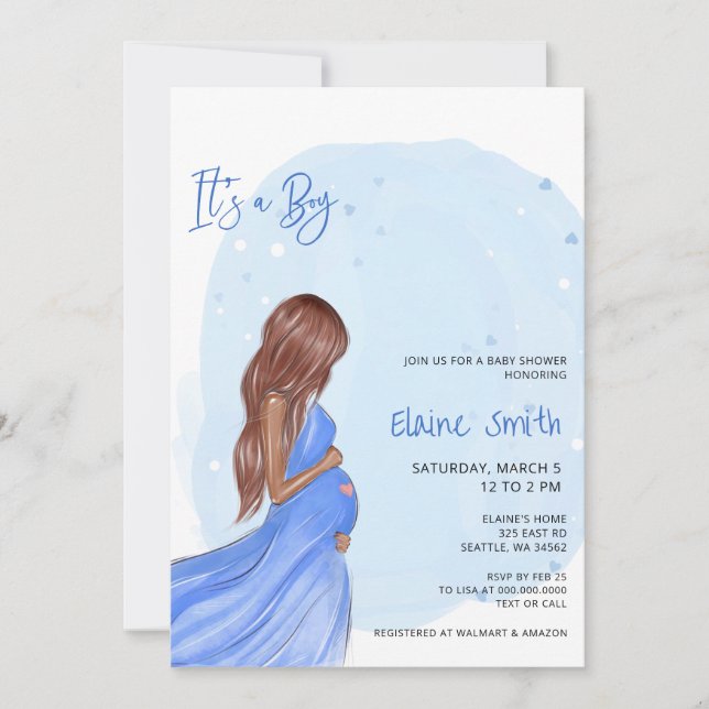 Invitación a Baby Shower Azul Mamá va a ser Mamá e (Anverso)