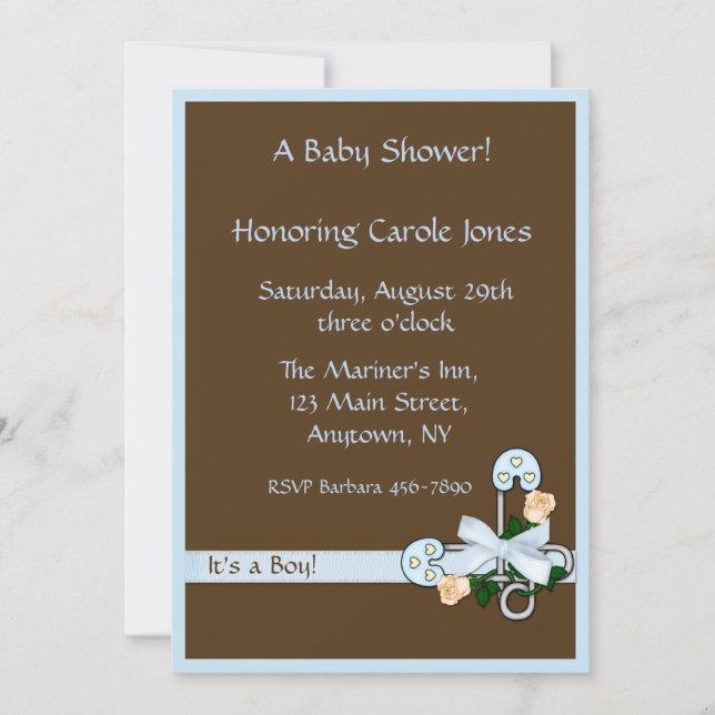 Invitación a Baby Shower azul marrón (Anverso)