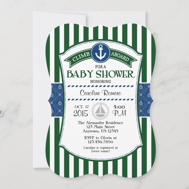 Invitación a Baby Shower azul oscuro (Anverso)