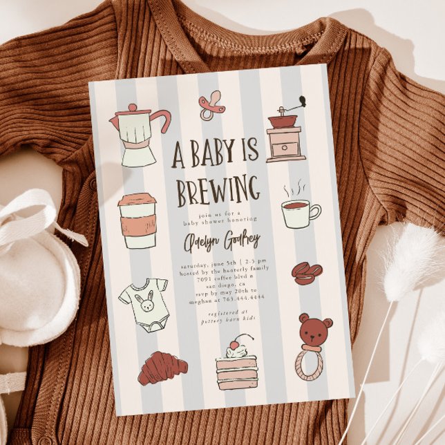 Invitación a Baby Shower azul para preparar café (Subido por el creador)
