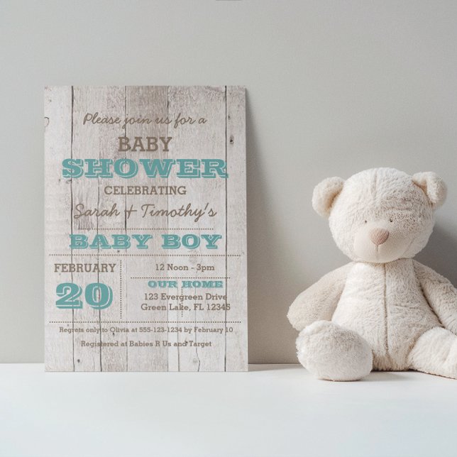 Invitación a Baby Shower azul Whitewash (Subido por el creador)