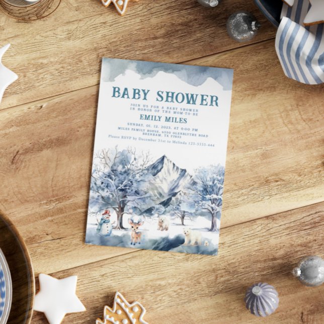 Invitación a Baby Shower azul Winter Wonderland (Subido por el creador)