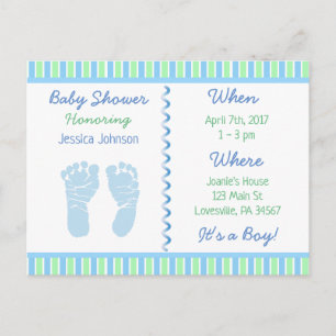 Invitación a Baby Shower azul y verde para bebé