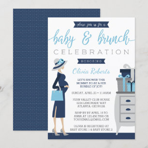 Invitación a Baby Shower Baby & Bruch, Azul, Gris