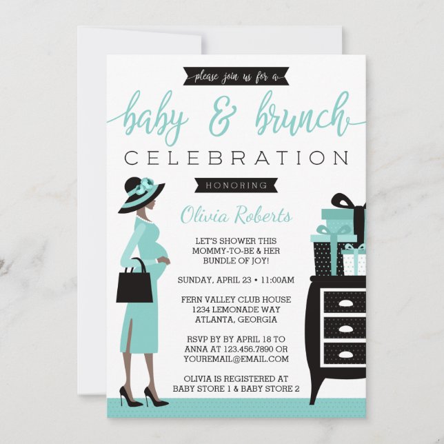 Invitación a Baby Shower Baby & Bruch, Verde azula (Anverso)