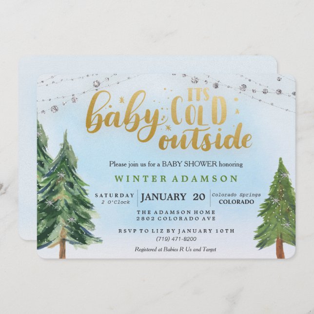 Invitación a Baby Shower Baby Its Cold Outside (Anverso / Reverso)