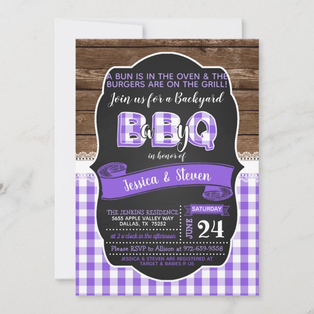 Invitación a Baby Shower Baby Q para Chica - Púrpu (Anverso)