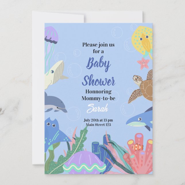 Invitación a Baby Shower bajo el agua (Anverso)