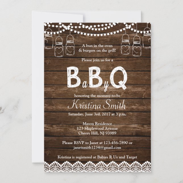 Invitación a Baby Shower BBQ - Babyq Baby Shower (Anverso)