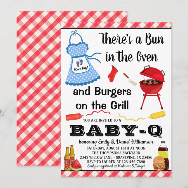 Invitación a Baby Shower BBQ Boy (Anverso / Reverso)
