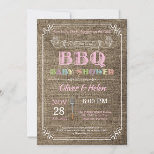 Invitación a Baby Shower BBQ Burlap Rosa