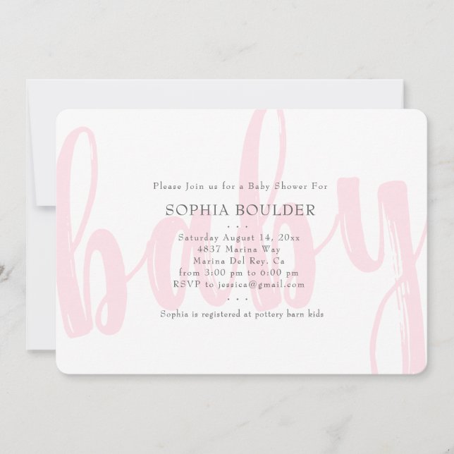 Invitación a Baby Shower bebe rosado (Anverso)