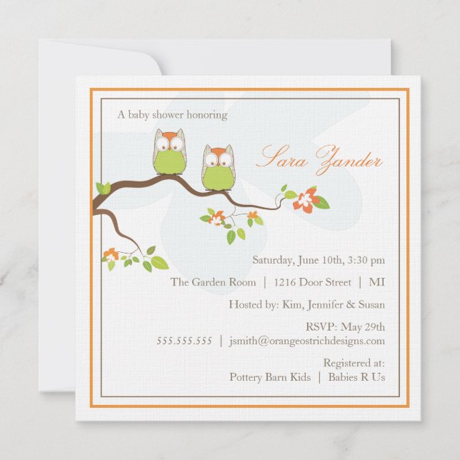 Invitación a Baby Shower - Bebés gemelos neutrales (Anverso)