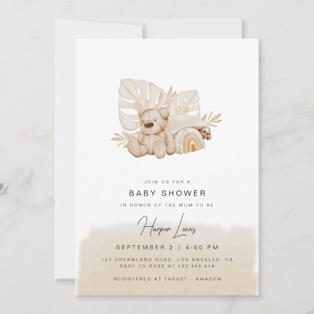 Invitación a Baby Shower Beige Neutral (Anverso)