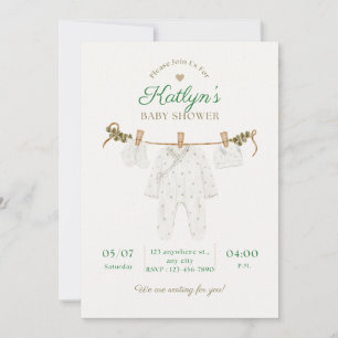 Invitación a baby shower beige y verde claro