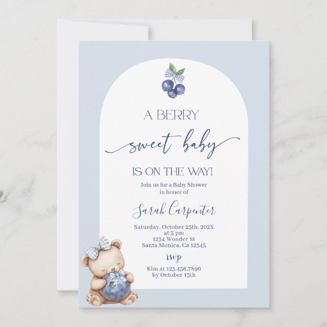 Invitación a Baby Shower Berry Sweet Baby Blueberr (Anverso)