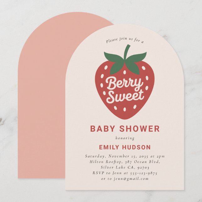 Invitación a Baby Shower Berry Sweet Cute (Anverso / Reverso)
