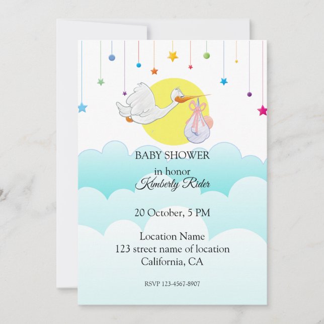 Invitación a Baby Shower Bird (Anverso)
