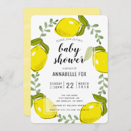 Invitación a Baby Shower blanca de cítricos limone