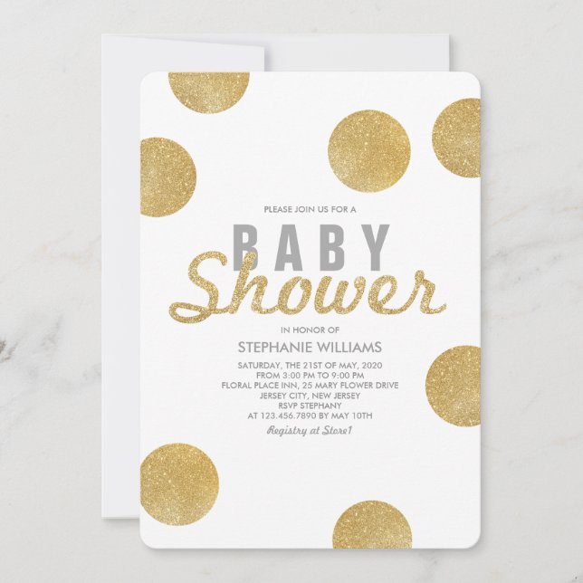 Invitación a Baby Shower blanco Purpurina de Faux  (Anverso)