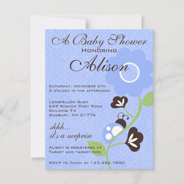 Invitación a Baby Shower Blue Ladybug (Anverso)
