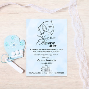 Invitación a Baby Shower Blue Moon Stars